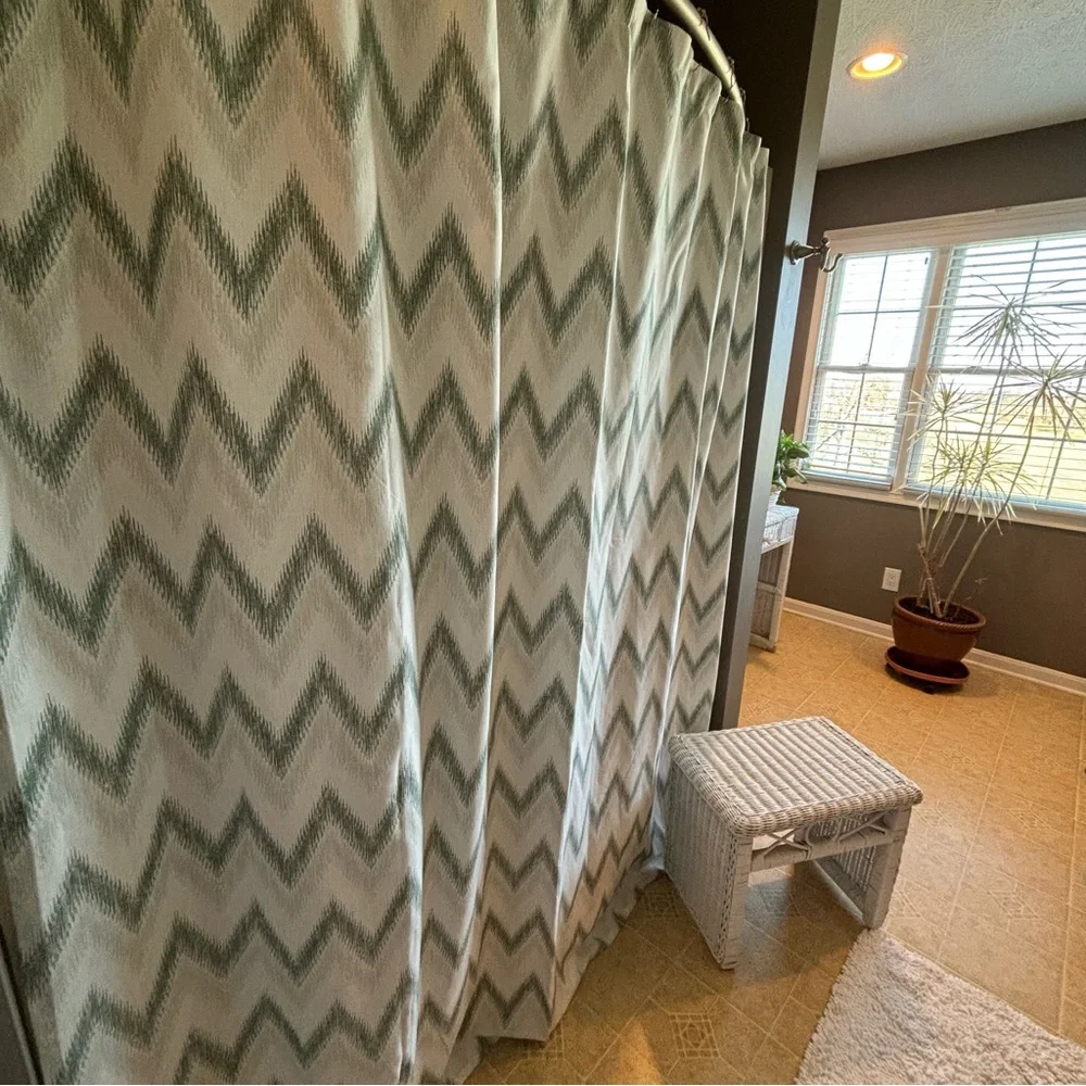 Lillian August Home Chevron print shower curtain sage green white gray LIKE NEW